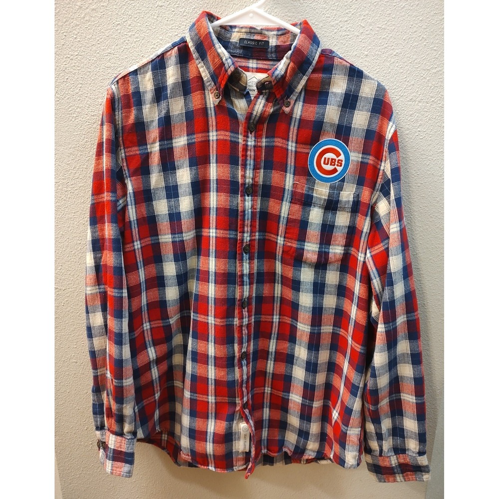 Chicago Cubs Flannel Women's Medium Plaid Button Down Upcycled Baseball Shirt